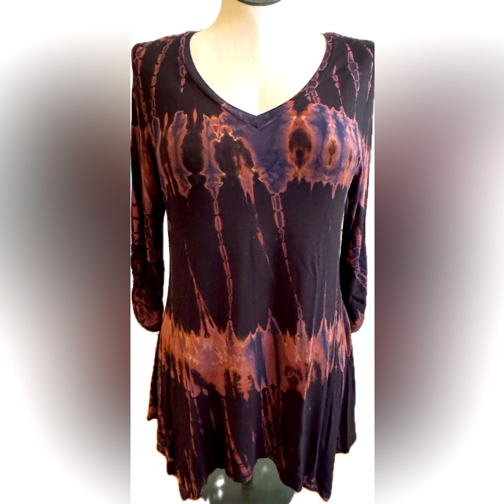 OLIVIA Long sleeve soft tunic top, handkerchief sides, blk, blue, rust XL EXCEL